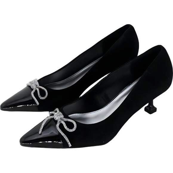 Nine West Wendon Brida Bow Kitten Heel Pumps Black Suede Women's US 9M - Picture 2 of 6
